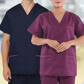 

High Quality Female Medical Spa Uniforms Suits/tops V-neck Pharmacist Opening Surgery Scrubs Tops Women 2020 Scrub Sets Men