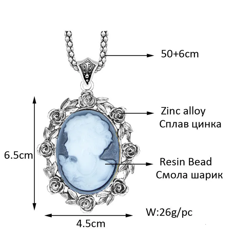 Роза леди Queen Камея Подвеска Цепочки и ожерелья для Для женщин Винтаж Античная Посеребренная Модные украшения 2" TN132