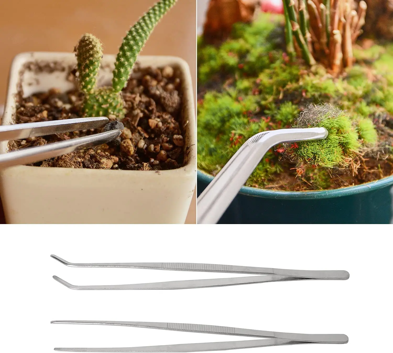 2pcs 5/6/8 Inch Straight Curved Tip Tweezers Stainless Steel Feeding Tongs for Garden Plant Sewing Machine Repairing DIY Craft stainless steel tongs plant tweezers