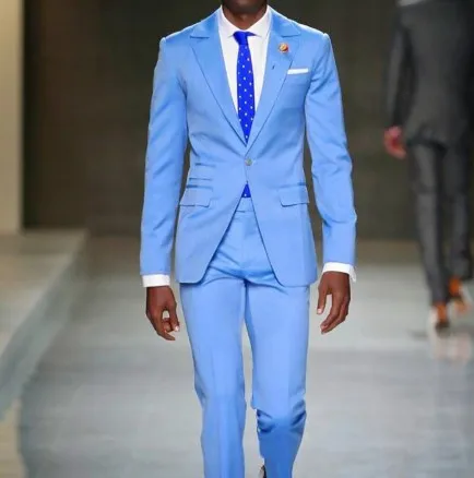 Синие мужские повседневные костюмы на заказ Мужские приталенные деловые