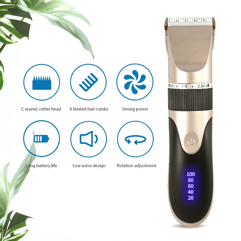 Professional Hair Clipper Men's Barber Beard Trimmer Rechargeable Ceramic Blade Hair Cutting Machine Adult Kid Haircut Low Noise anshida rechargeable adult and pediatric throat examination reusable blade price video laryngoscope