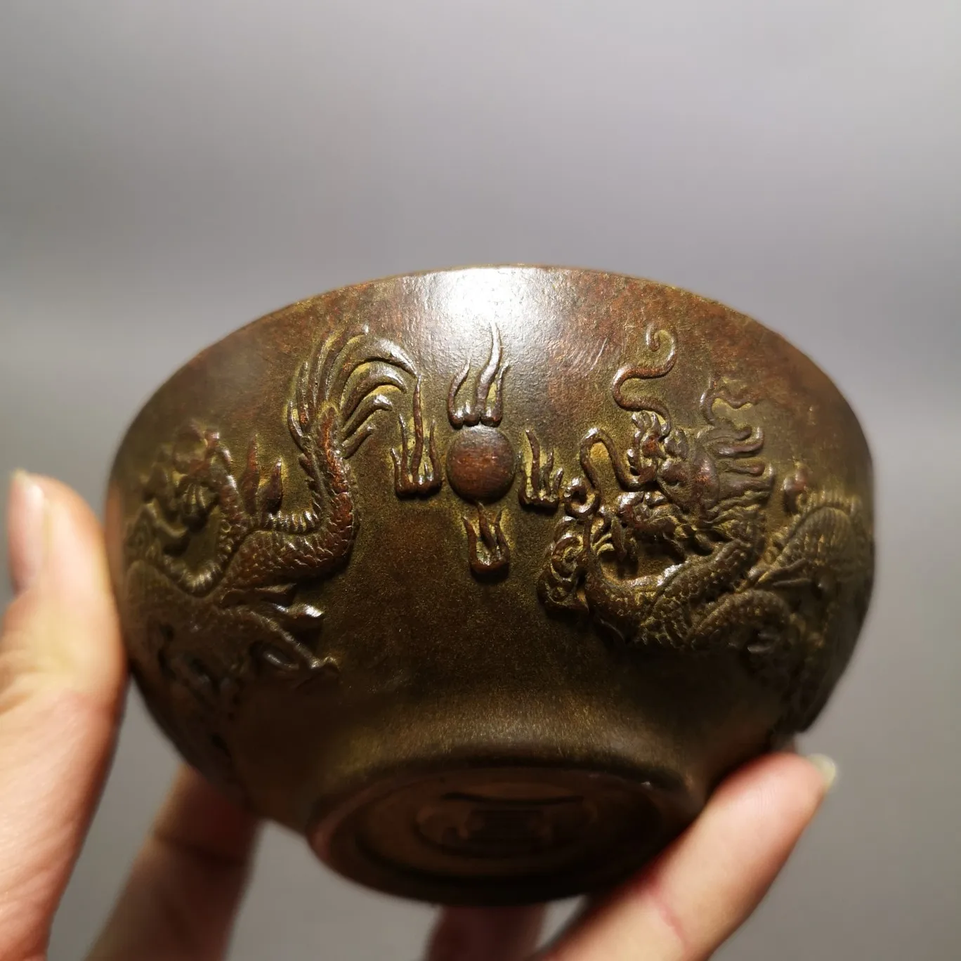 

China Elaboration Bronze Sculpture Good Luck"Double Dragons " Bowl Metal Crafts Home Decoration