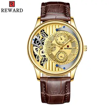 

Relojes Para Hombre REWARD Fashion Men Watches Brown Leather Strap Wristwatch for Men Quartz Male Clock Top Brand Luxury Watch