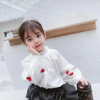 

Girl Blouses Autumn Baby Girls White Heart Long Sleeve Cotton Shirts Children Top