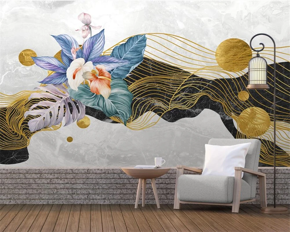 beibehang papel de parede Customize new modern abstract hand-painted golden lines landscape tropical plant wallpaper plants for the people a modern guide to plant medicine