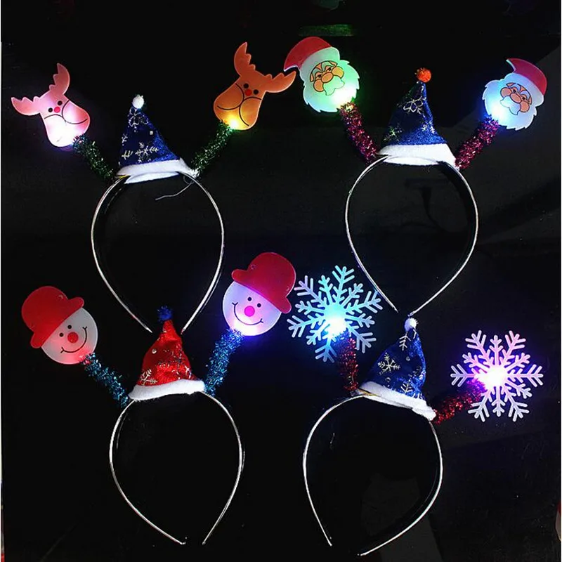 Fashion Light up Santa Claus Headband Snowflake Decorated Head Hoop Girls Hair Accessories Christmas Party Supplies