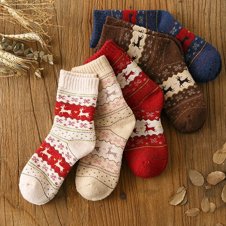 Зимние рождественские носки, женские плотные эластичные носки Harajuku с принтом для девочек, теплые Дышащие Модные женские носки, новогодние носки FENNASI