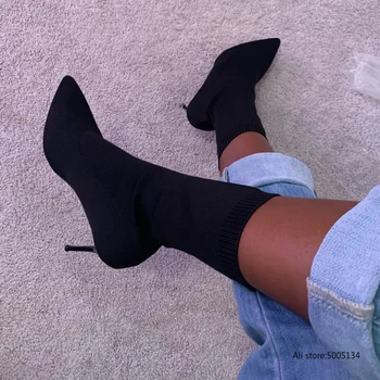 

Sexy High Heel Boots Sock Women's Luxury Designers Ankle Boots 2019 Fashion Shoes Thin Heels For Women Booties Female Autumn