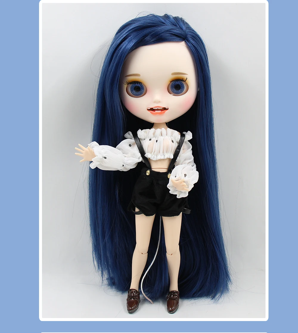 Selena – Premium Custom Neo Blythe Doll with Blue Hair, White Skin & Matte Smiling Face 2