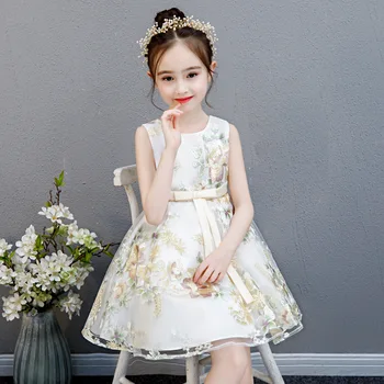 

Tick Tok 2020 New Children's Dress Princess Dress Girl's Lace Flower Children's Wedding Dress Piano Performance Dress Host Dress