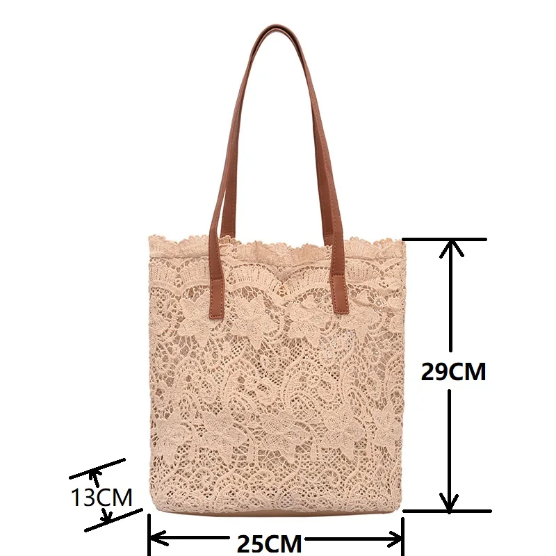 2021 New Summer Chic Girl Lace Shoulder Bag With Liner Package Women Handbag Female Tote Bags Big Capacity Foldable Beach Bag