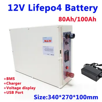 

GTK 12V 80Ah 100Ah lifepo4 battery 3.2v cells built-in BMS for Vehicle power supply Large ship machine +10A charger