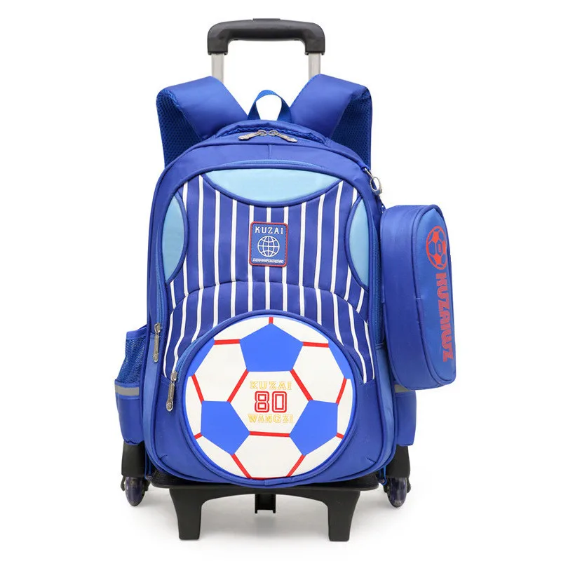 

Trolley Bag Removable Children Football Pull-rod School Bags with 2/6 Wheels Boys Waterproof School Bag Luggage Backpack