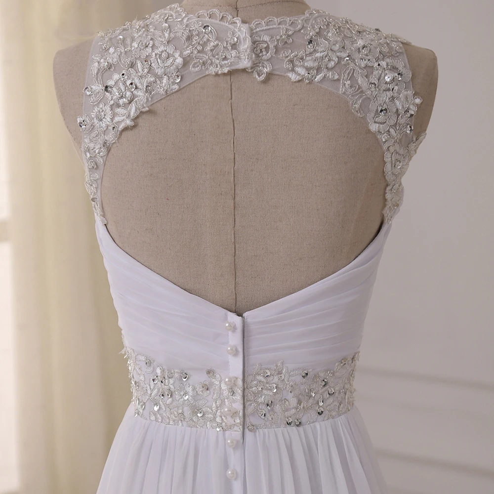Jiayigong Elegant Beach Wedding Dress Sexy V-neck Beaded Straps Pleated Chiffon Wedding Gowns Vestido De Novia