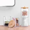 Makeup Cotton Pad Organizer Bathroom Storage Box For Cotton Swabs Cosmetics Jewelry Makeup Remover pad Container with Bamboo Lid 2