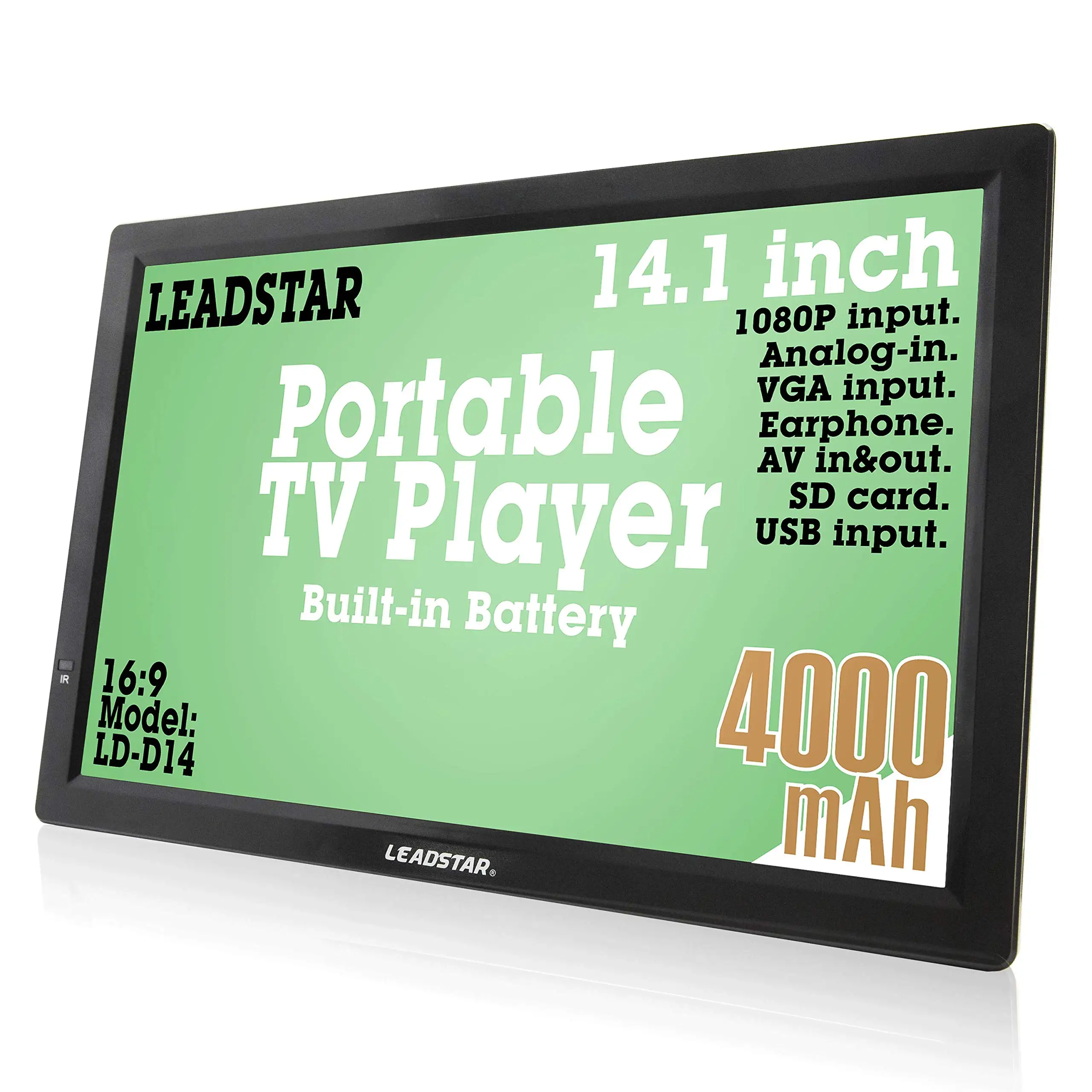 14-Inch Portable Widescreen Led Tv With Hdmi, Vga, Mmc, Fm, Usb/Sd Card Slot, Built-In Digital Tuner,Av Input And Remote Control