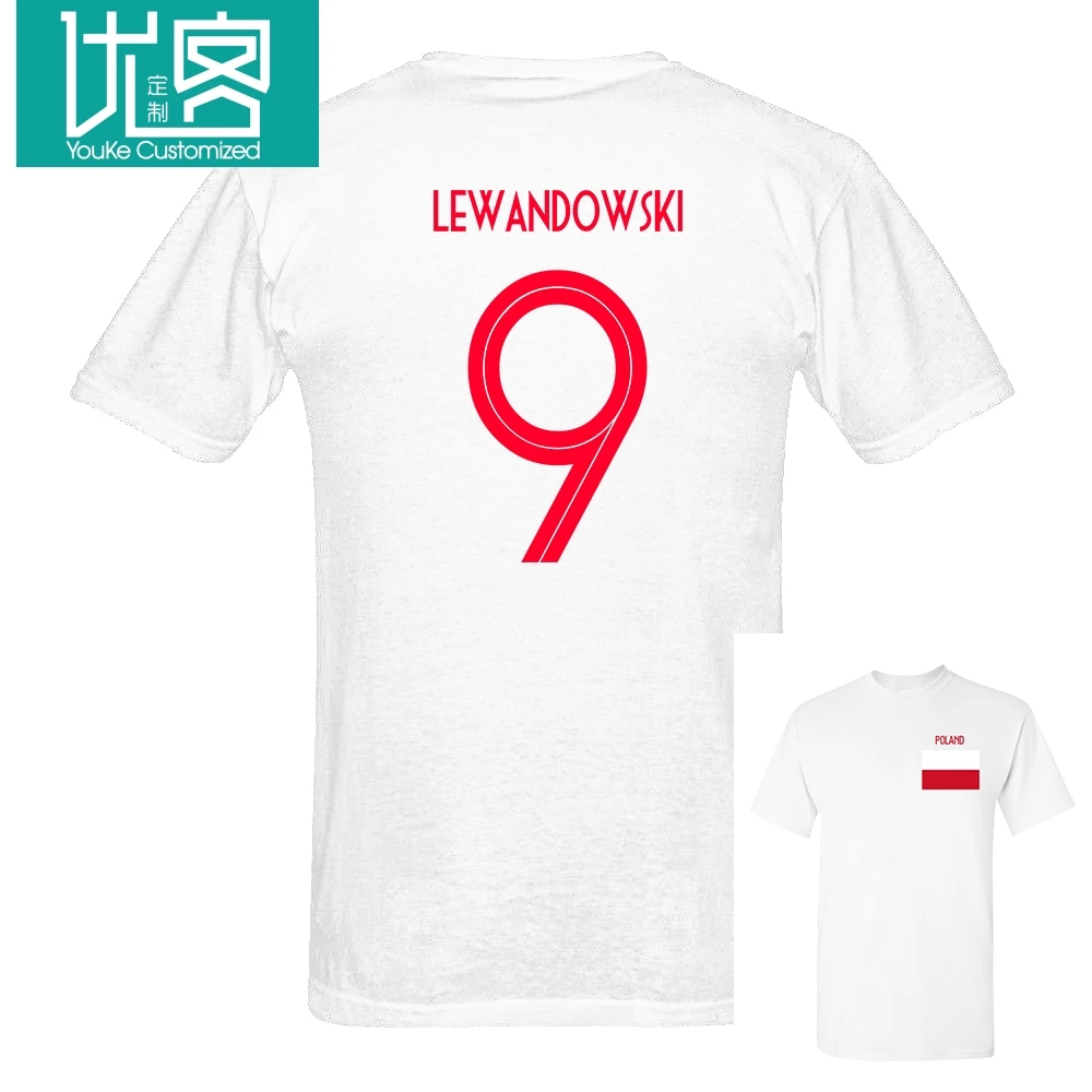 

2019 Newest Poland Lewandowski Number 9 Russia World Match Cup 10 Colors T Shirt Mens Fans Footballer Short Sleeve Tee Fashion