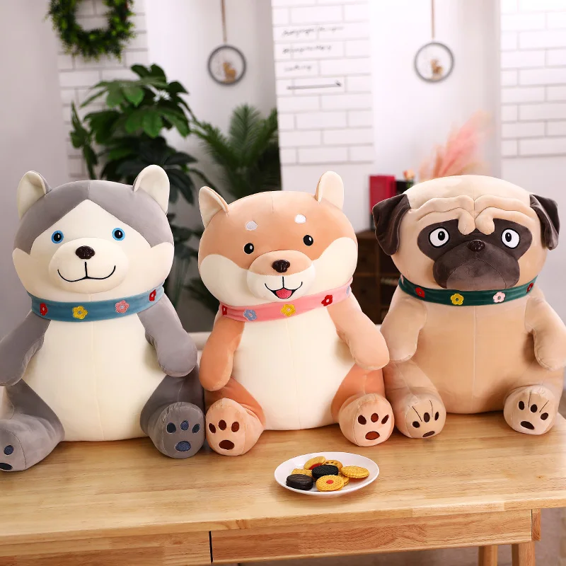 

Candice guo! cute plush toy cartoon animal flower collar dog shiba husky Pug soft stuffed doll creative birthday Christmas gift