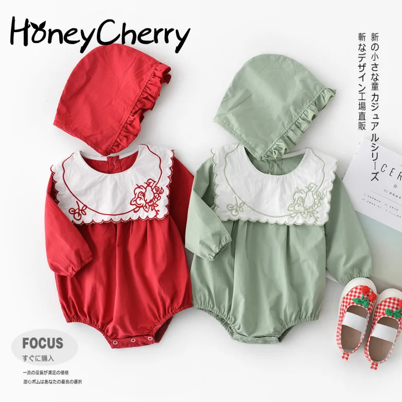 

Autumn Baby Romper subsection baby embroidered collar long-sleeved leotard Komori Department Hooded Romper(no sock&shoe)