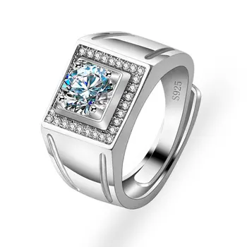 

18K White Gold Fashion Men's Zircon Diamond Ring Wedding Ring Sterling Silver Jewelry Opening Adjustable Size