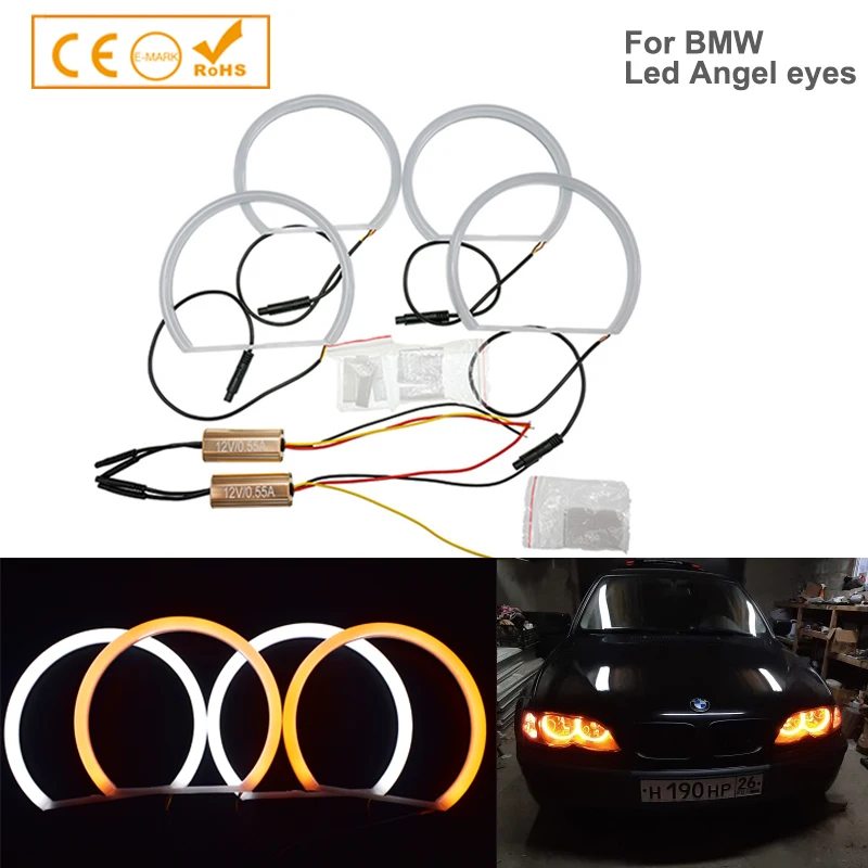 

1SET Dual color 4x146mm LED Angel eyes Hao Rings for BMW E46 (1998-2001) Vorfacelift Angel Eyes Headlight SMD LED Halo Ring