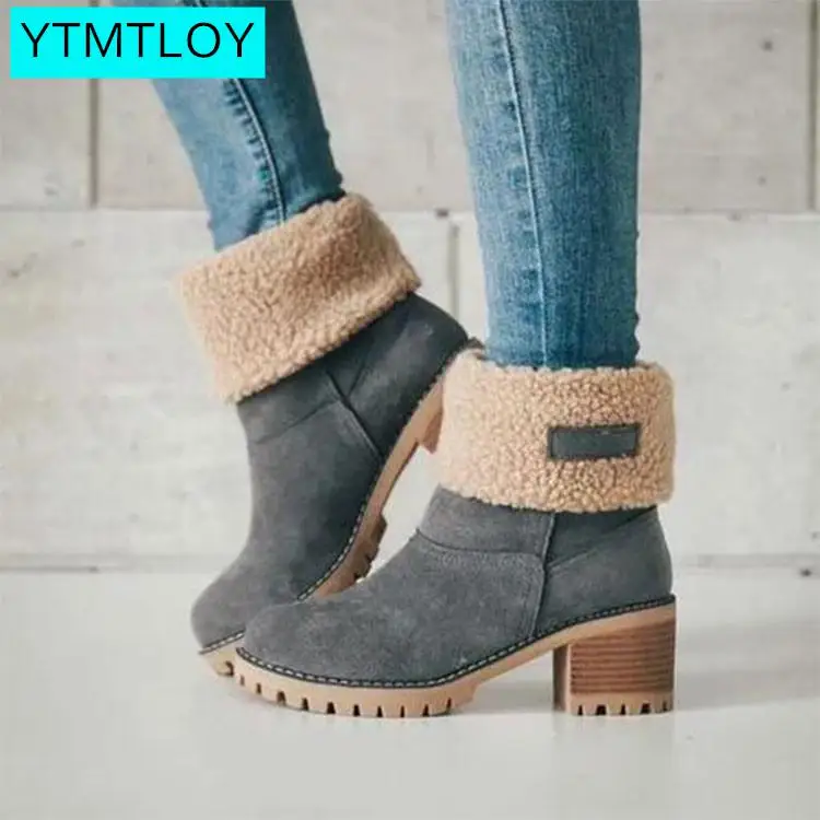 Women Winter Fur Warm Snow Boots Ladies Warm wool booties Ankle Boot Comfortable Shoes plus size 35-43 Women Brown Shoes Woman