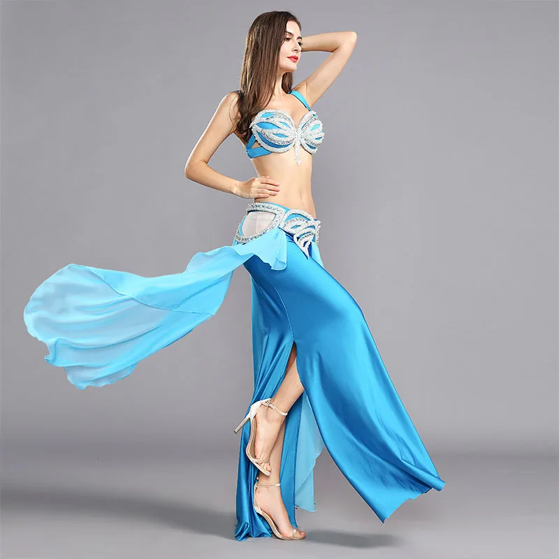 High quality women belly dance costume set bra&belt&skirt showgirl belly dancing clothes halloween bellydance 3pcs suit