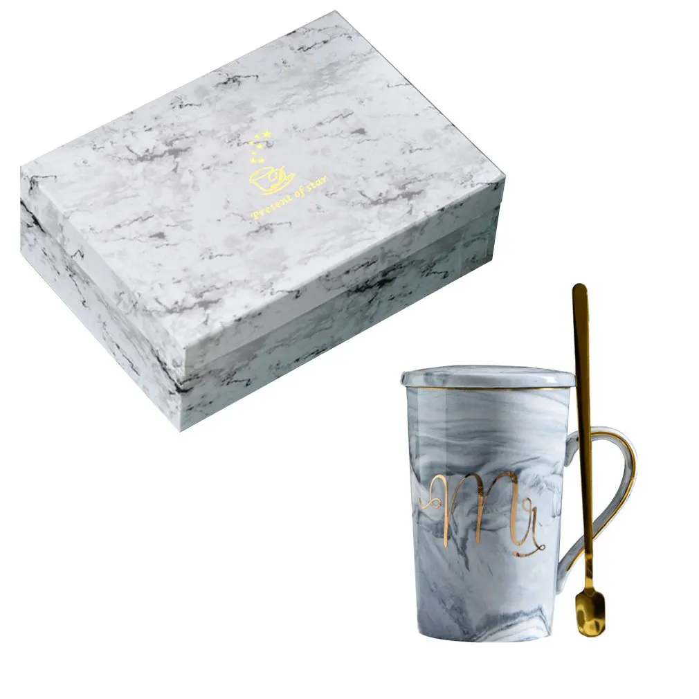 Male gift box Простой Фламинго керамическая чашка Подарочная коробка набор на заказ с покрытым совком мраморный знак чашка подарок золотая линия - Цвет: Male gift box