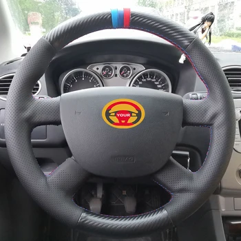 

Carbon Fiber Leather Black Leather Light Blue Blue Red Marker Car Steering Wheel Cover for Ford Focus 2 2005-2011