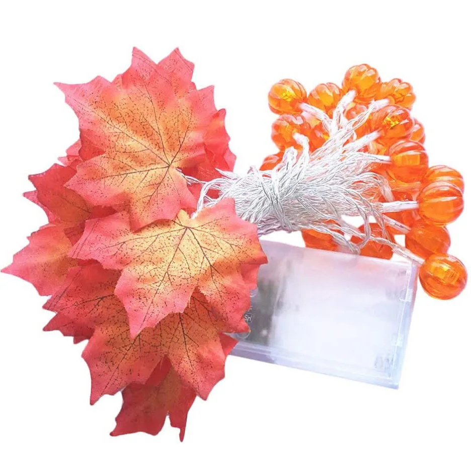 10/20/30/40 LEDs Pumpkin Maple Leaf String Lights Garland Battery Powered Lights for Halloween Thanksgiving Fall Decoration maple leaves lights 10 20 30 40 led fairy lights fall garland harvest autumn leaf string lights festive diy halloween decoration