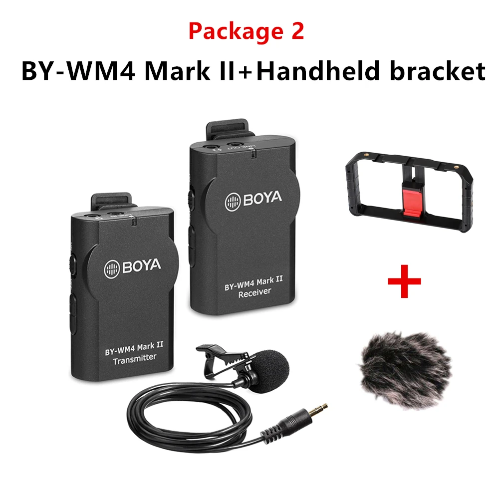 Package 2 BOYA BY-WM4 Pro/BY-WM4 Mark II беспроводной Студийный конденсаторный микрофон петличный лацкан микрофон для интервью для iPhone Canon камеры Nikon - Цвет: Package 2