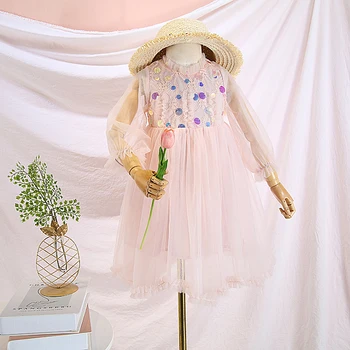 

5275 Sequins Embroidery Princess Baby Girl Dress 2020Spring Party Wedding Easter Day Kid Dress For Girl Wholesale Child Clothes