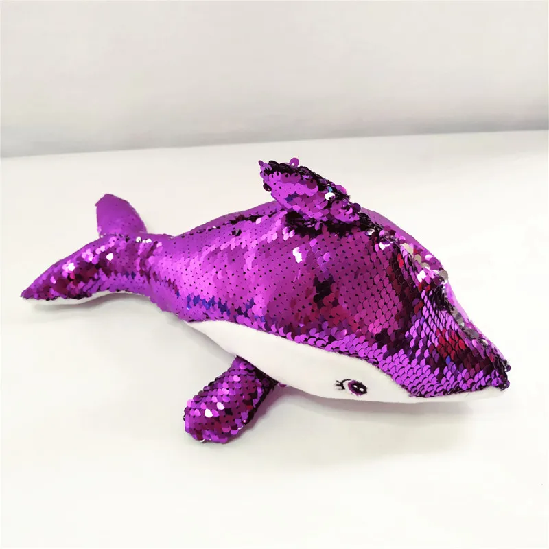; плюшевый дельфин с блестками; Мягкие плюшевые игрушки с реверсивными блестками; креативные подарки для детей и друзей - Цвет: Purple dolphin
