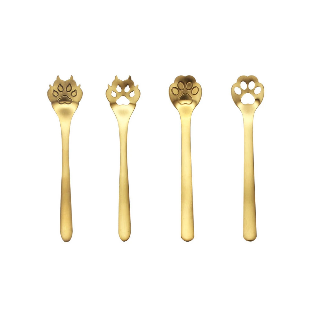 Golden set 4 шт. Кошачий коготь для собак комплект кофейных ложек 304 нержавеющая сталь десертное мороженое чай столовые приборы для питья кухонные аксессуары - Цвет: Golden set