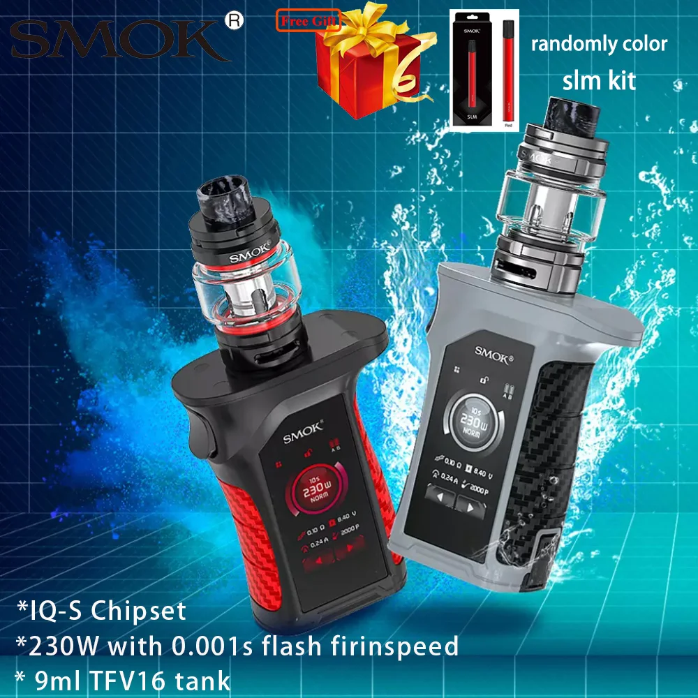 Gift Smok Mag P3 Kit 230W Mag P3 Box Mod & 9ml TFV16 Tank Vaporizer E Cigarette vape Kit  IQ-S Chipset by dual 18650 batteries