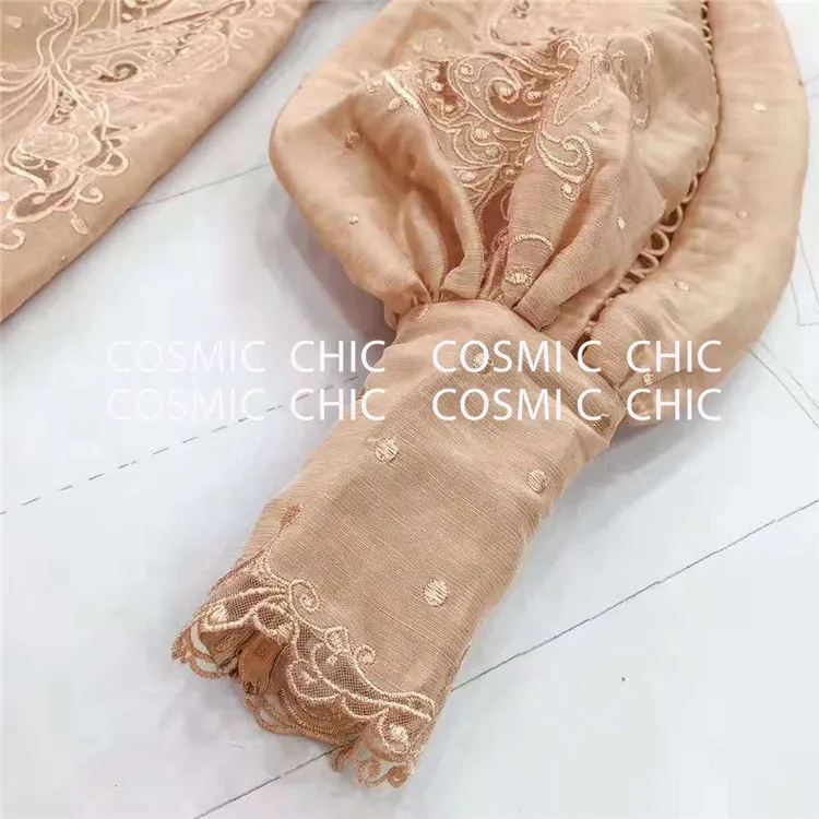 Cosmicchic высококачественное элегантное винтажное платье-миди с вышивкой и длинным рукавом-фонариком