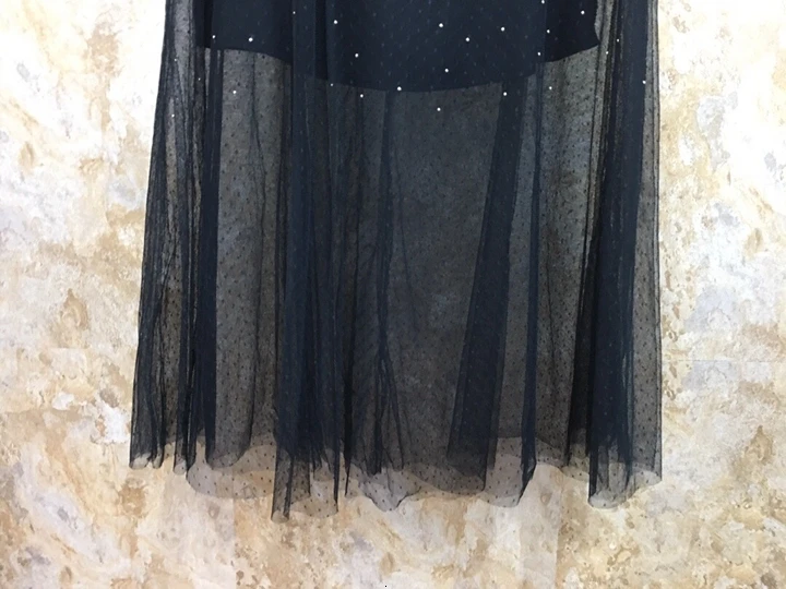 Early Autumn New Women's Belt Nail Bead Decorative Mesh Yarn in the Long Baitao Half-length Skirt 906