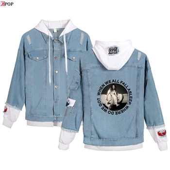 

Billie Eilish Autumn Hooded Denim Jacket For Women Casual Jeans Jacket Holes Vintage Coat Female loose Streetwear Basic Coats