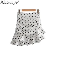 Винтажная Женская мини-юбка в горошек с каскадными оборками модная женская юбка с высокой талией уличная элегантная юбка для девочек шикарная ins