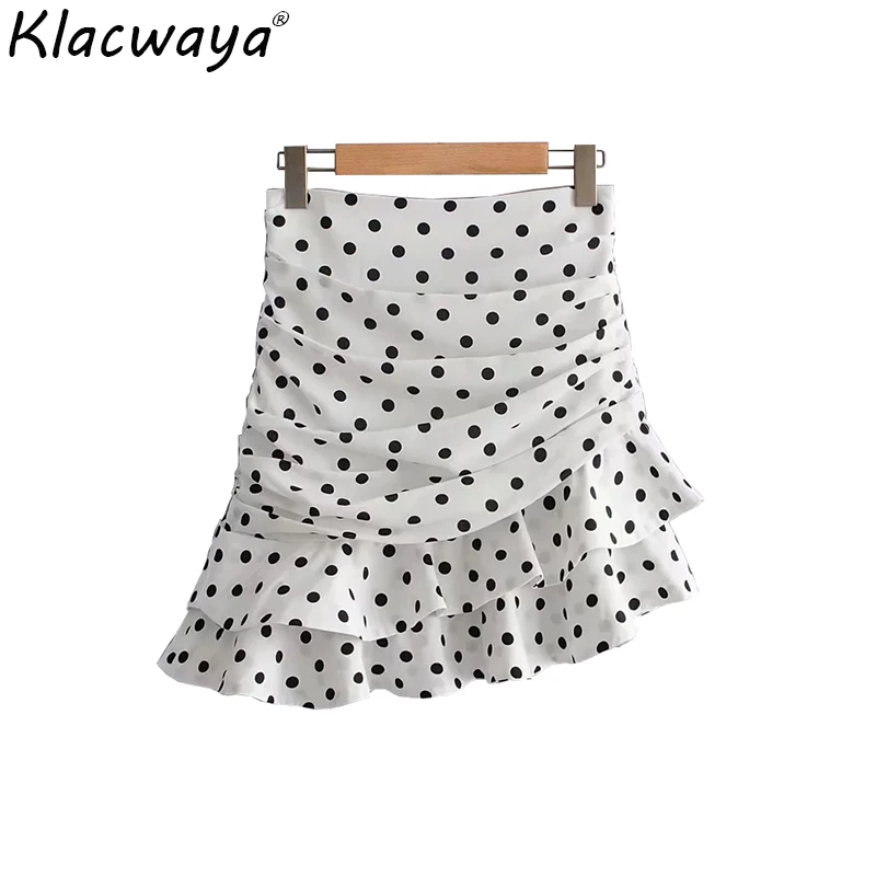 

vintage women cascading ruffles dots mini skirts 2019 fashion ladies high waist skirt streetwear girls elegant skirt chic ins