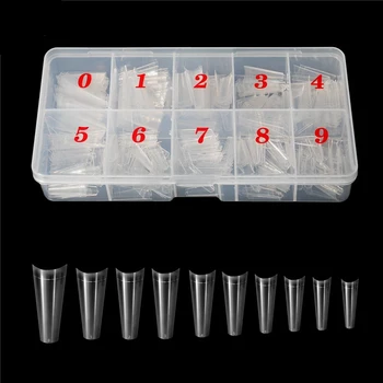 

500pcs 10 Size False Nail Art Tips Natural Transparent Acrylic UV Gel Nail Polish Manicure French Coffin Tips