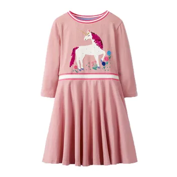 

Princess Party Girls Dresses with Unicorn Applique New Arrival Autumn Spring Baby Clothes Long Sleeve Kid Dress for Girl Costume