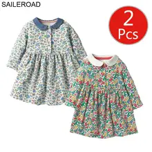 SAILEROAD 2 шт. Новорожденных Девочек С Длинным Рукавом Платье 5 Лет Цветочный Печати Детское Платье Осень Малышей Платье Девочек детская Одежда
