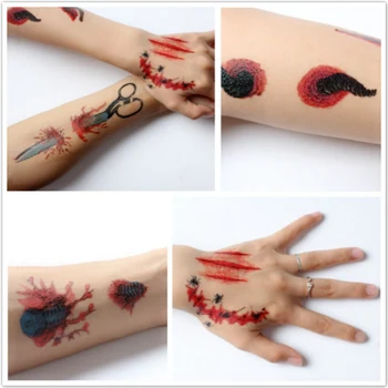 

6pcs/set Realistic Blood Injury Scar Halloween Waterproof Temporary Tattoo Sticker Halloween Terror Wound Fake Tattoo Sticker