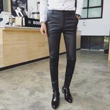 

Autumn and Winter Men's Leisure Business Slim Long Jeans High Quality Elastic Plush Fashion Handsome Leather Pants Leather Pants