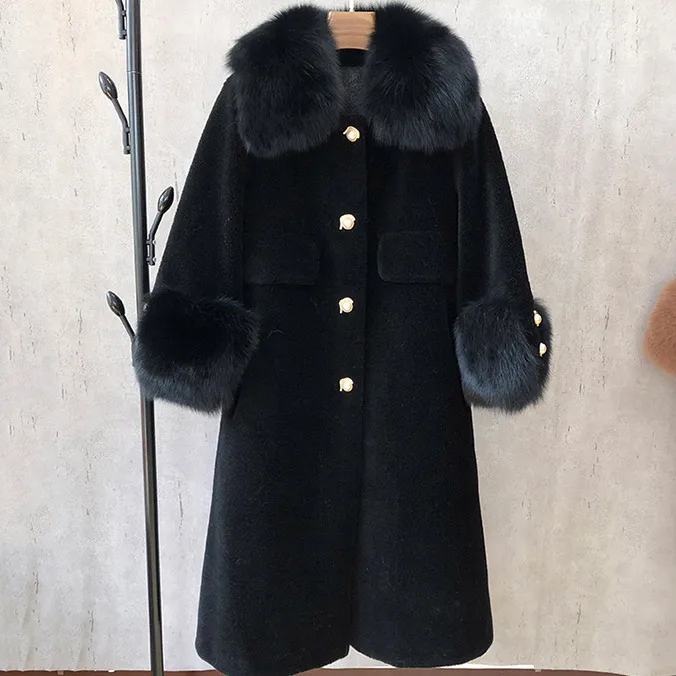 Женская зимняя теплая меховая куртка из натуральной шерсти, жилет, Женское пальто с воротником из натурального Лисьего меха F18002 - Цвет: black