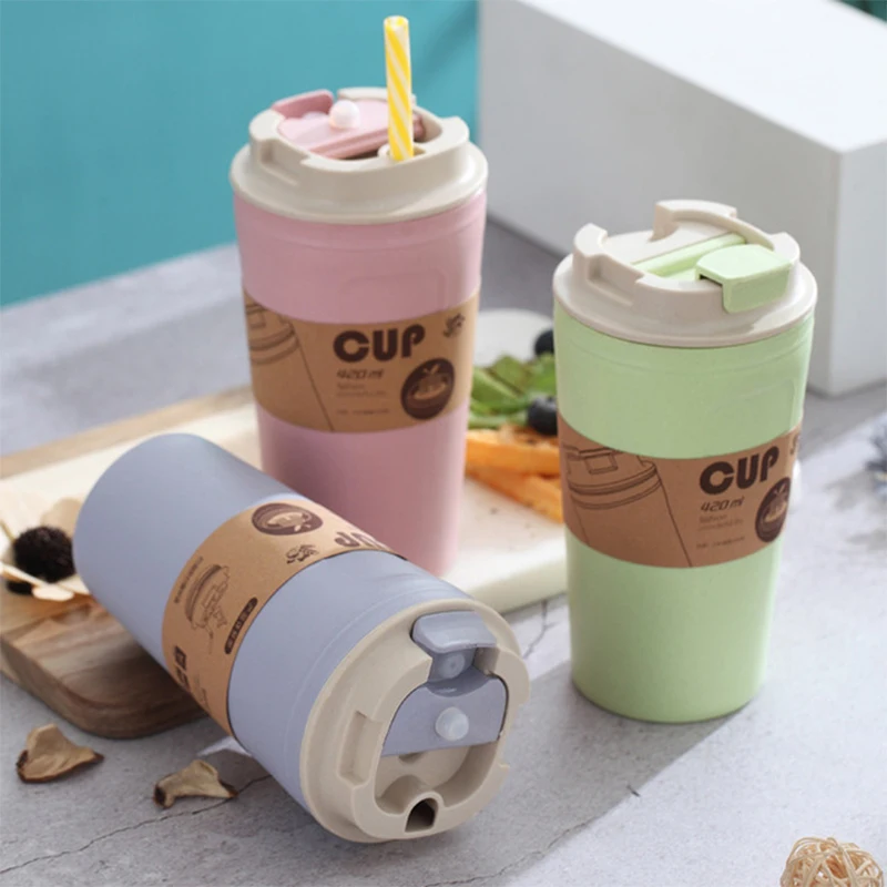 

420ml Portable Practical Reusable Bamboo Fiber Coffee Cups Eco Friendly Non-slip Solid Travel Car Mugs Useful Outdoor