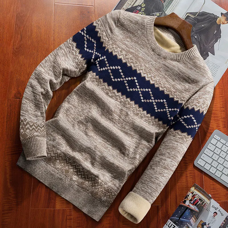 Winter Sweater For Men Plus Velvet 2021 New Fashion Thick Keep Warm Student Male Knitted Pullover Sweater Teenage Boys M60