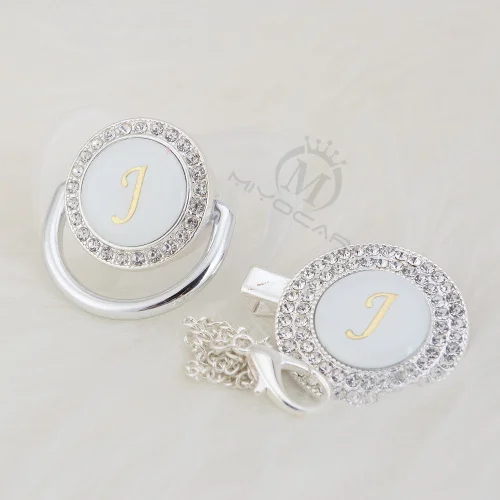 BLING silver bling pacifier and pacifier clip set name Initials letter J unique BPA free dummy bling baby shower gift LJ-1 - Цвет: LJ-1-1  0-6M