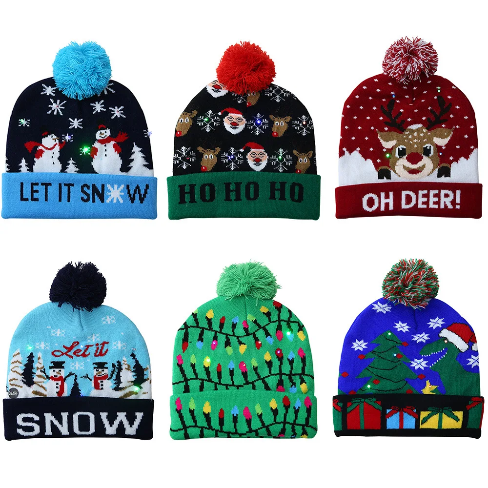 

LED Light Knitted Christmas Hat Colorful Dazzling Lights Xmas Decoration Hats Beanie Sweater for Kid Adult